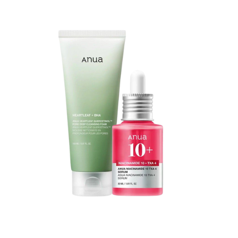 Anua Clear & Glow Duo(Heartleaf Cleanser + Niacinamide TXA Serum) | Soothing, Acne-Safe Korean Skincare Set