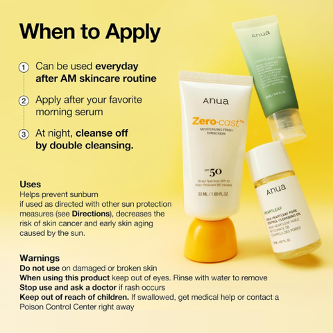 Anua Zero-Cast Sunscreen SPF 50 | Moisturizing UV Protection